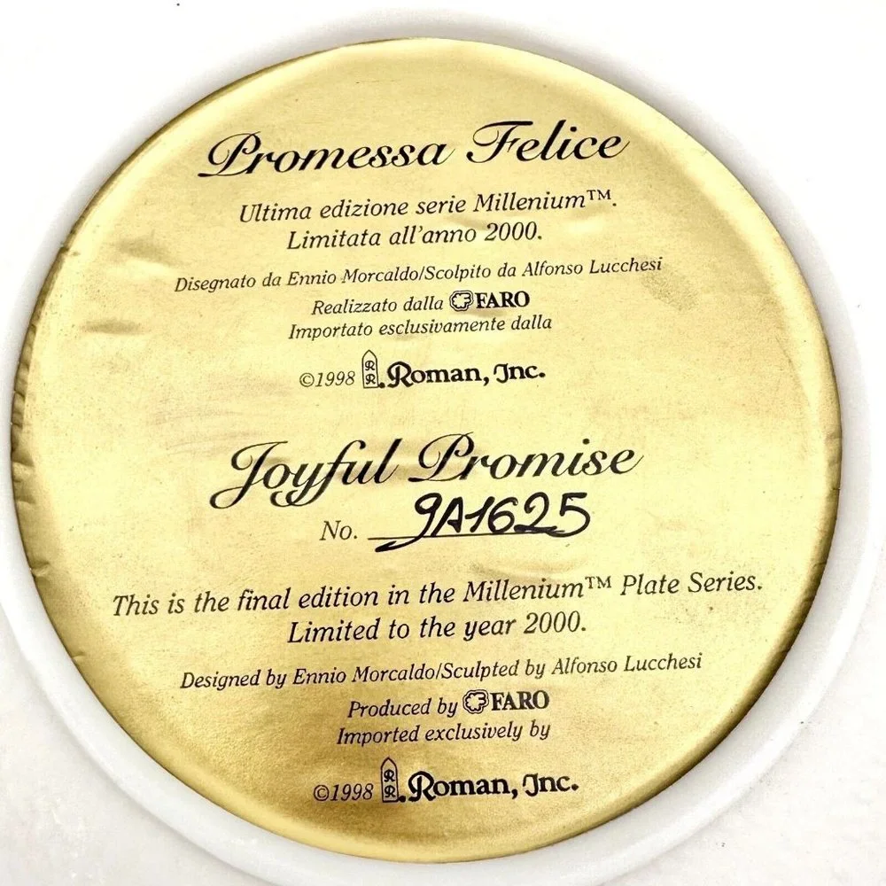 Vintage 1998 Faro Plate 8 inch Round Beige Joyful Promise No. 9A1625 Millennium